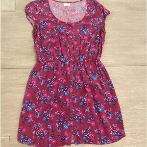 Levi’s floral short-sleeved sun dress, burgundy w/ purple & blue flowers, size L